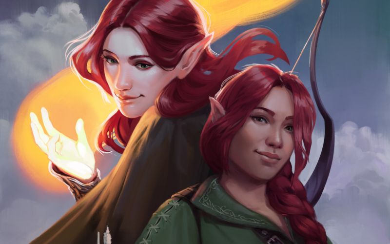 A crop of the cover illustration for WIZARD OF THE CRUMBLING TOWER, focusing on the two lead characters.