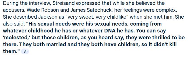 Pedophilia justified by wealthy & powerful people - thanks for your honesty, Babs