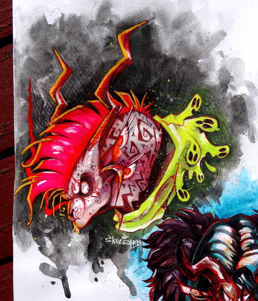 Gouache portrait of a charr from Guild Wars 2.