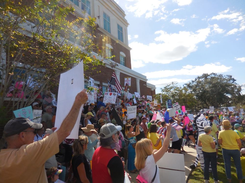 No Kings Rally - group on steps of City Hall
