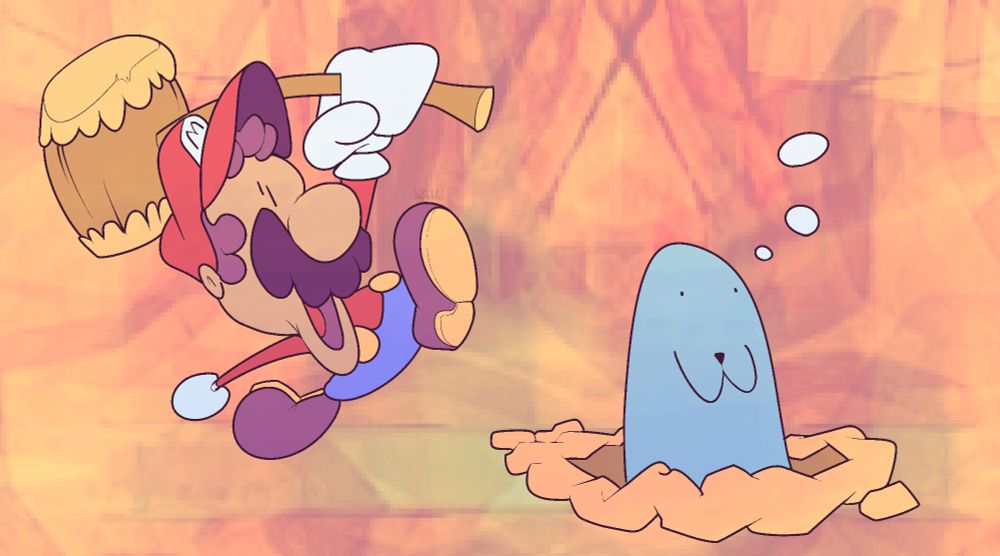 paper mario is about to hammer on whacka
