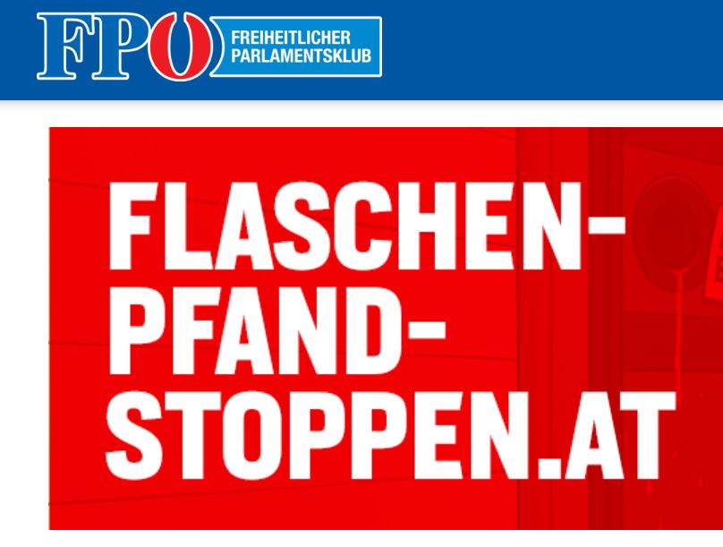 Screenshot von FPÖ-Homepage: flaschen-pfand-stoppen.at