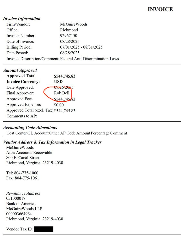 Rob bell finally approved McGuireWoods invoices 