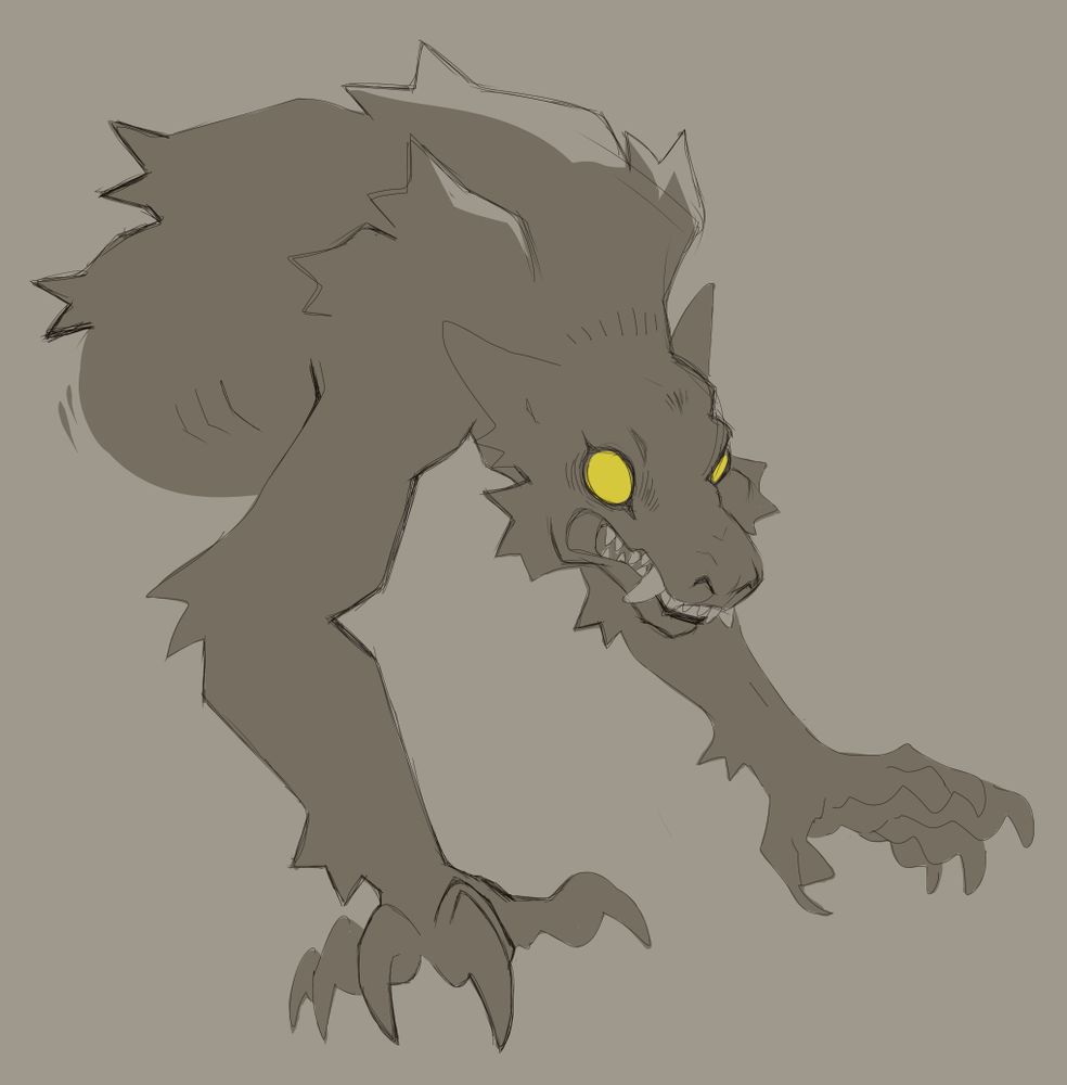 A rough sketch of the upper half of a werewolf.