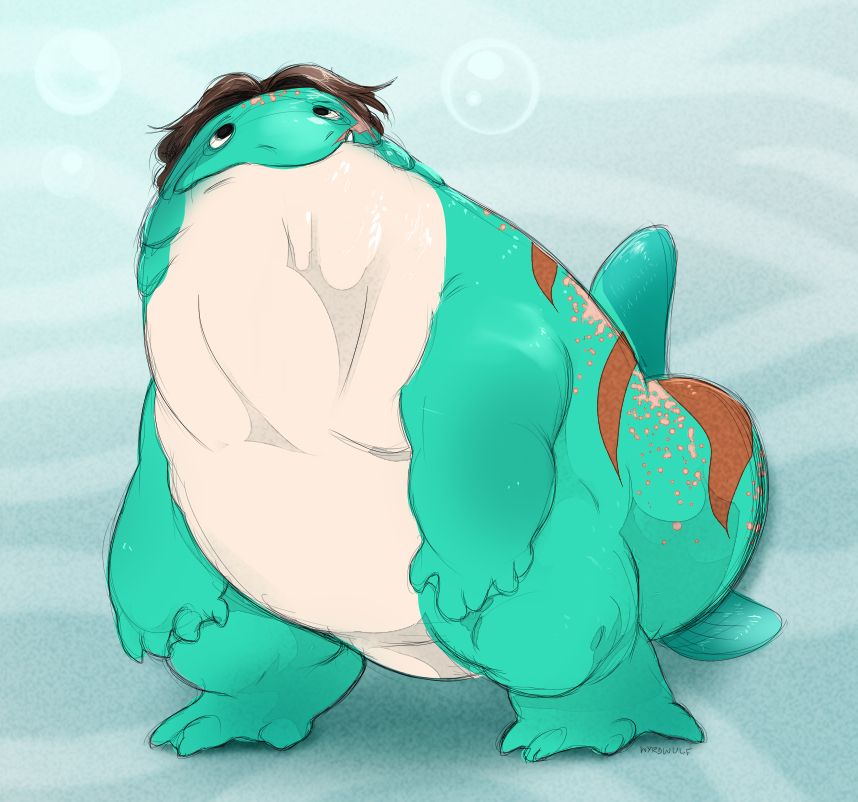 A sketch of a fishperson humanoid man.