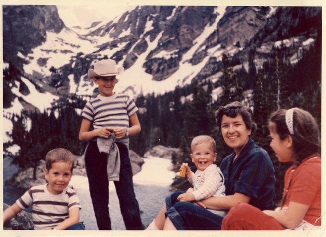 Vera Rubin with her children Karl, David, Allan, and Judy in 1961 at Bear Lake in Colorado’s Rocky Mountain National Park. The four Rubin children all earned Ph.D.s in the sciences or mathematics: David Rubin is a geologist; Judy Young, who died in 2014, was an astronomer; Karl Rubin is a mathematician; and Allan Rubin is a geologist. In the acknowledgements in her 1997 book Bright Galaxies, Dark Matters Rubin wrote “I succeeded in two goals–to raise a family and to be an astronomer.” Credit: Carnegie Science