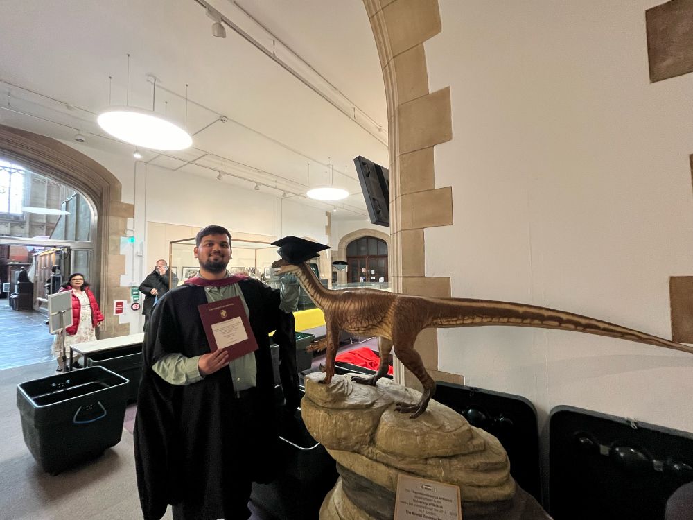 Picture with Thecodontosaurus at Wills Memorial Building with my mom and dad dropping in!