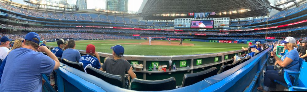 Picture of our scarily close to the field seats in Toronto without protective netting