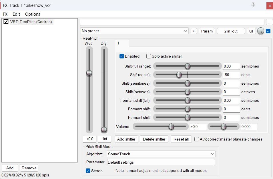 screenshot of RealPitch plugin (by Cockos)