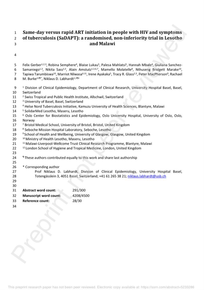 The front page of the preprint article, showing title and authors