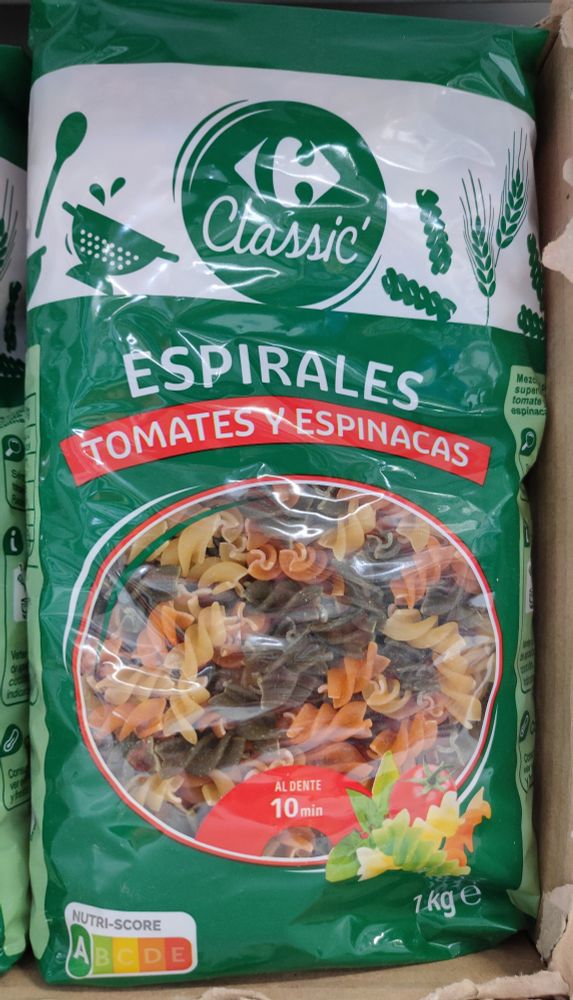 Paquete de "espirales" de pasta.