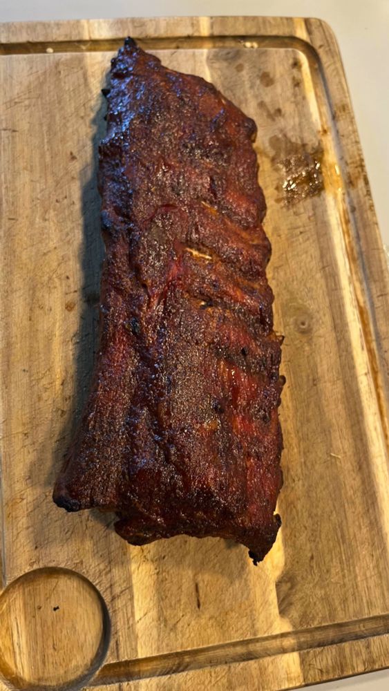 A cooked slab of ribs
