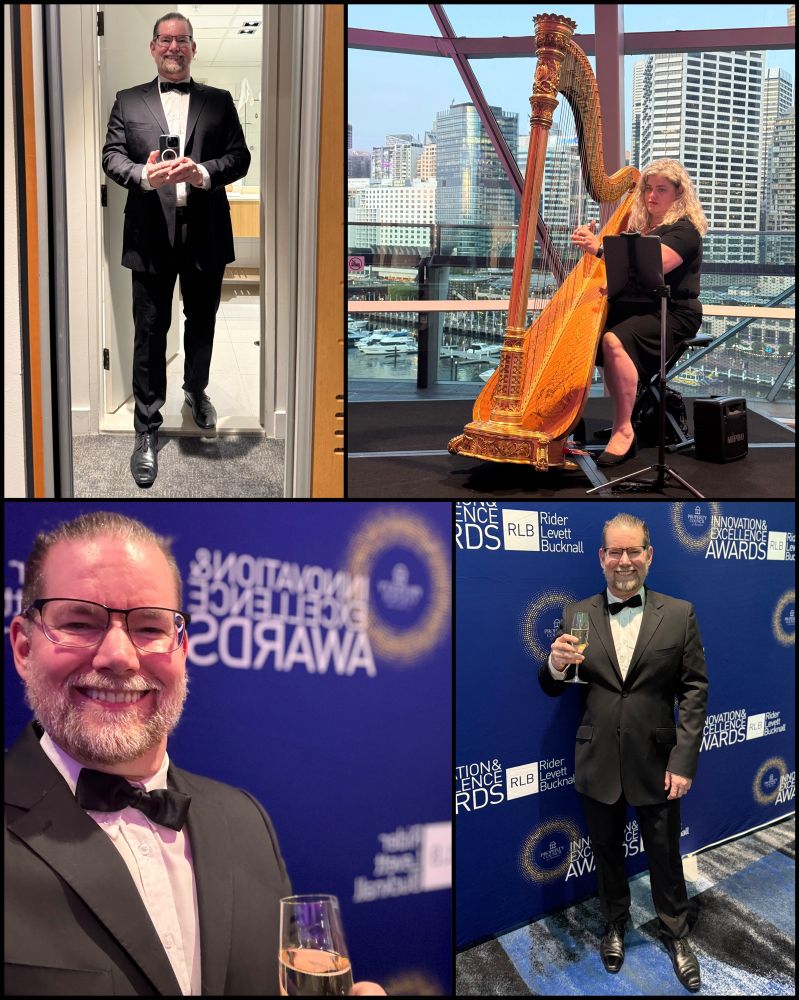 a man preening and a harpist