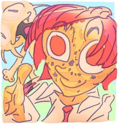 Smiling cheerful red-haired kid and a meowth pokemon jumping happily behind him, drawn in cartooney style. The vibe is summer and adventurous.