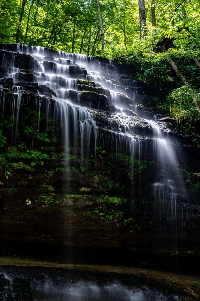 A 15-second exposure of Stillhouse Hallow Falls, a 75-foot waterfall in Tennessee.