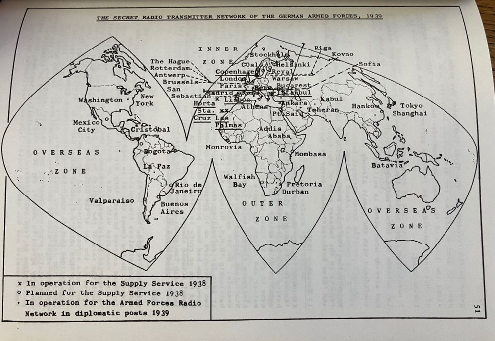 World map of German Armed Forces secret radio transmitter network, 1939