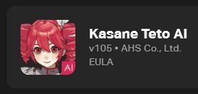 A screenshot of Kasane Teto for Synth V, registered onto my account.