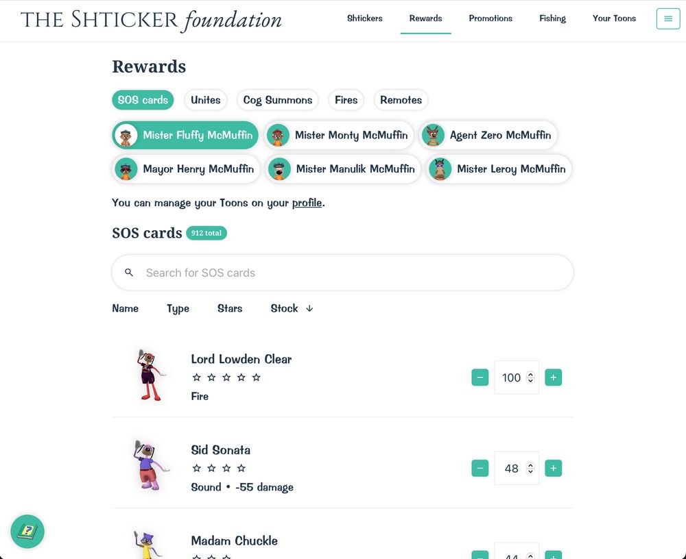 The reward tracker at shticker.org/rewards