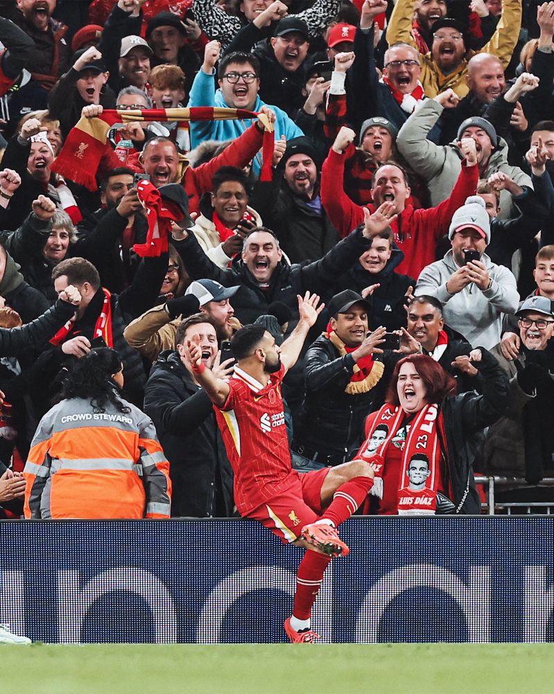 Mo Salah celebrating his goal against Aston Villa