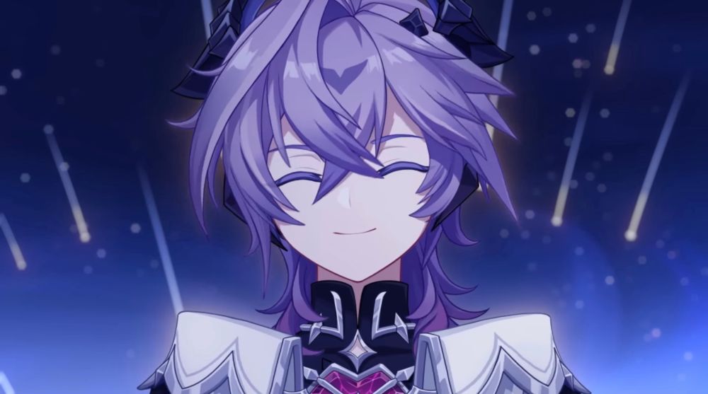 Durin from Genshin Impact smiling with shooting stars behind him !