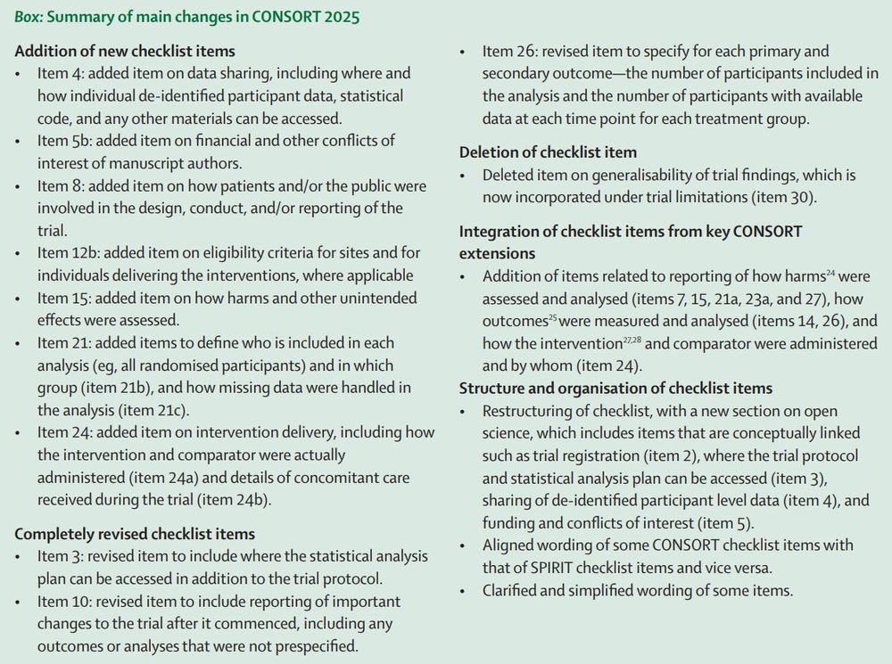 Box: Summary of main changes in CONSORT 2025. Copyright: 2025 The Author(s). Published by Elsevier Ltd. CC BY 4.0