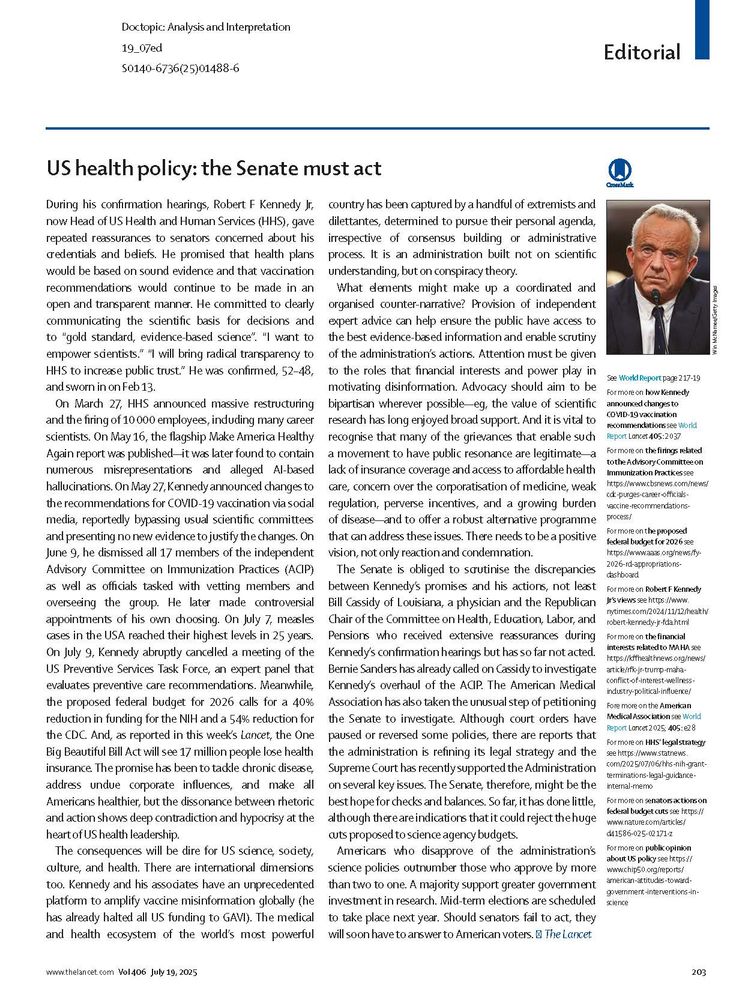 The Lancet's July 19, 2025 Editorial in full. Copyright: 2025 Elsevier Ltd.