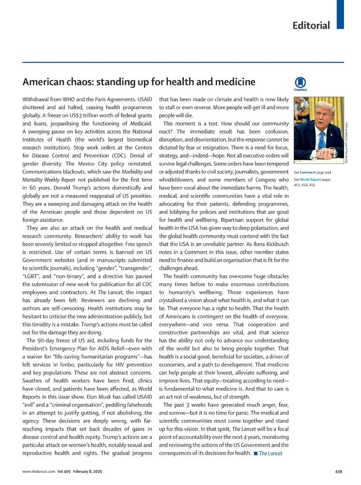 A Lancet Editorial: “American chaos: standing up for health and medicine”