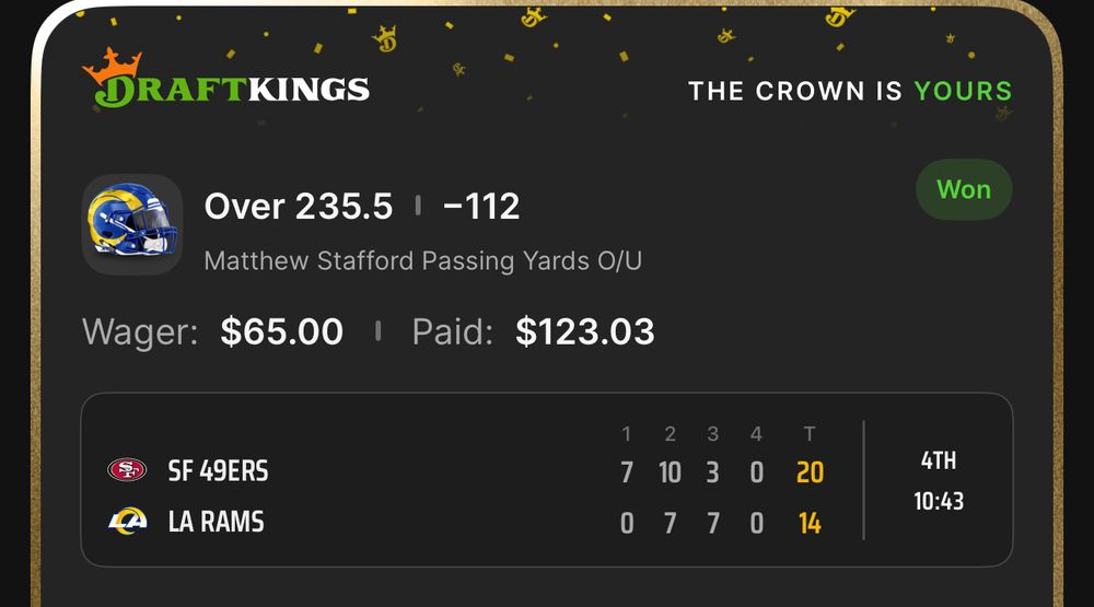 Matthew Stafford over 235.5 Passing Yards