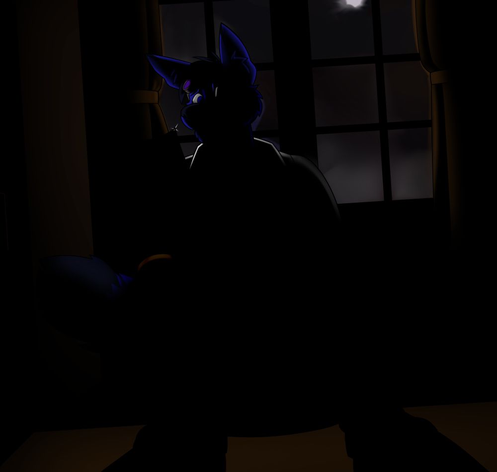 Sky is in a darkened hallway. His back is to a cloudy window. He's holding something that is glinting lightly. His expression looks nervous?