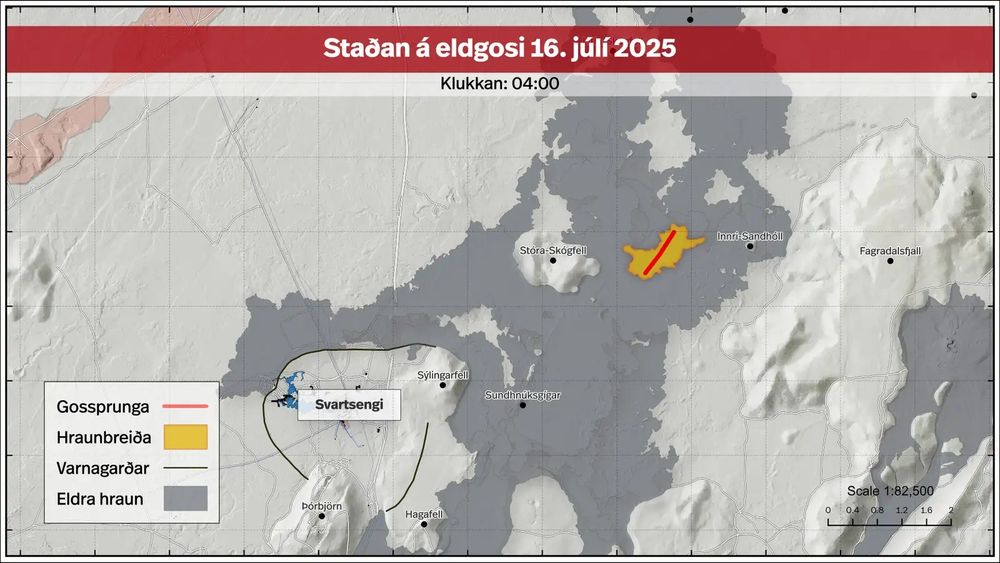 Map that shows the approximate location of the fissure Iceland. Map by Ruv.is