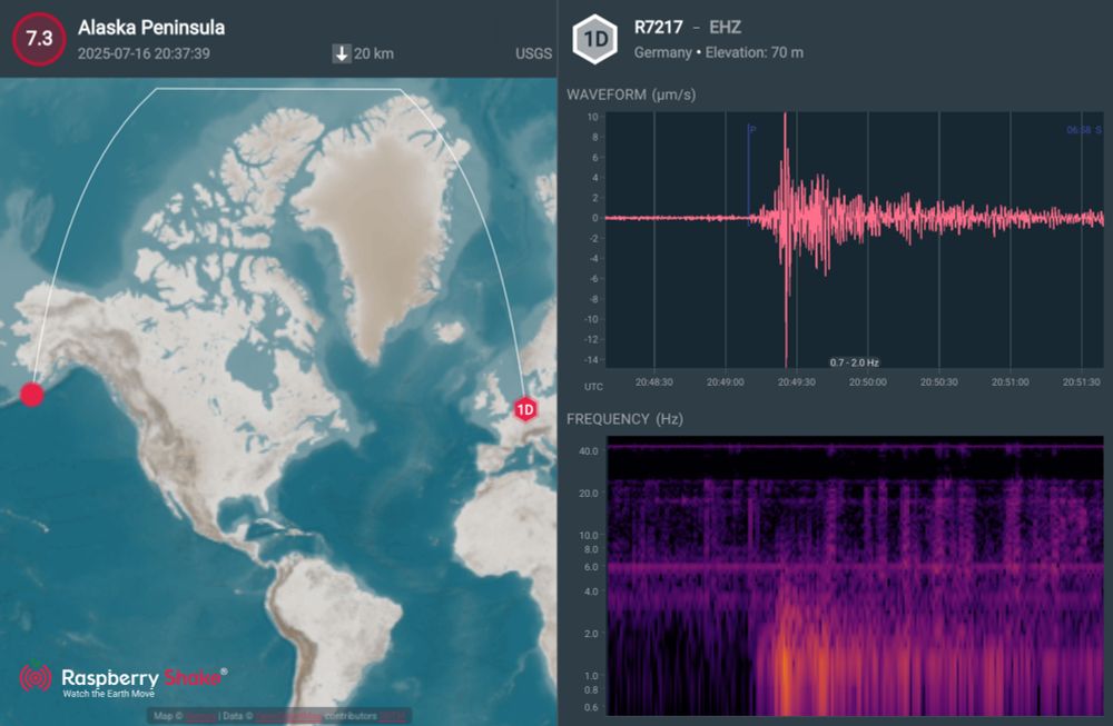 Screenshot of my raspberry shake Signal after the M7.3 earthquake in Alaska on Jul 16 2025