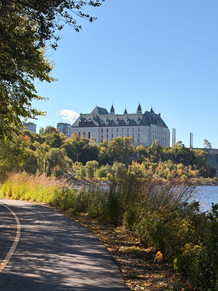 A view of the Supreme Court of Canada from a walking trail below Parliament Hill in Ottawa. 