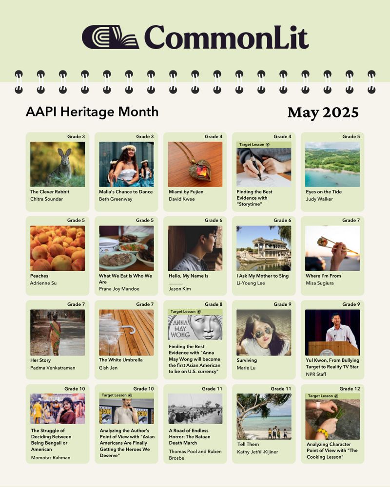 May text recommendations from CommonLit to celebrate Asian American and Pacific Islander Heritage Month.