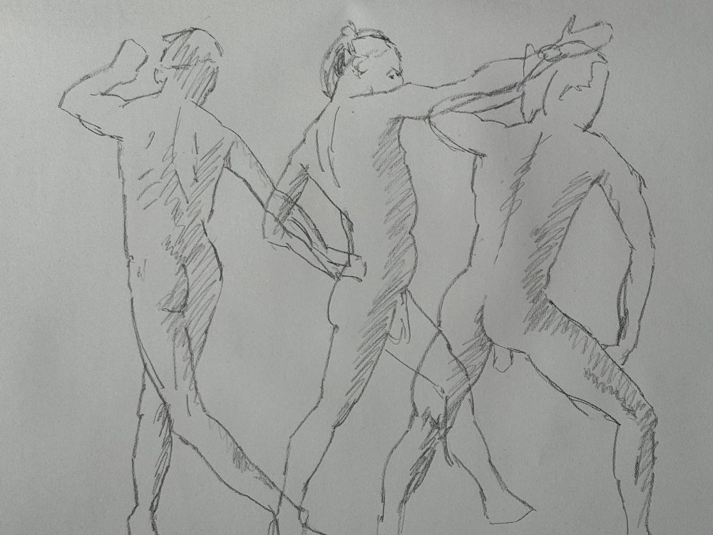 Male nude, three times three minute pose