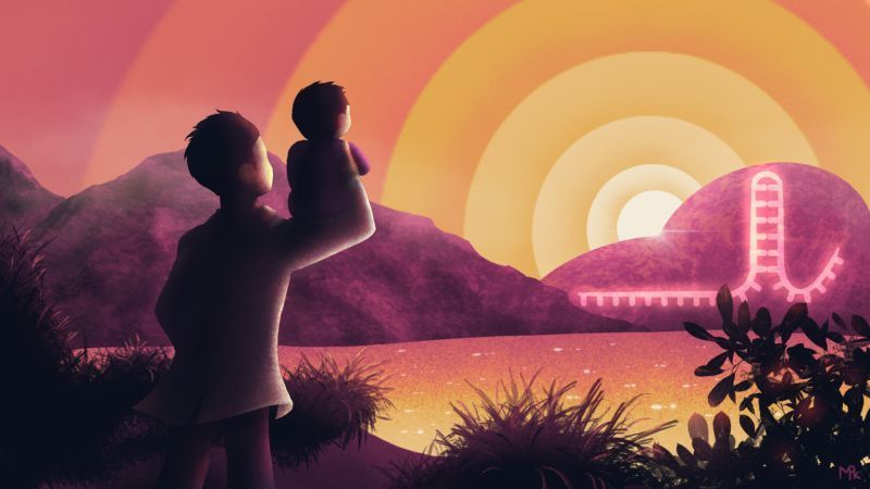 illustration of Matt and his son looking across the Bay