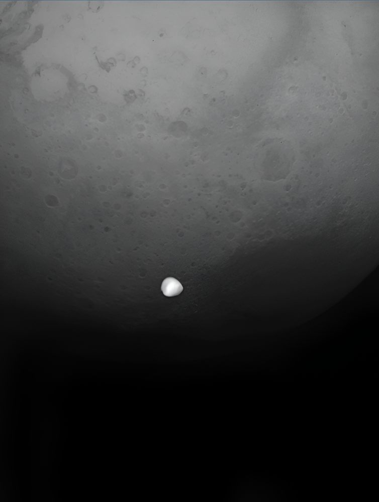 Martian moon Deimos seen across the face of Mars in a sequence of Thermal Infrared Imager images acquired during the Hera mission’s 12 March 2025 gravity-assist flyby of Mars.