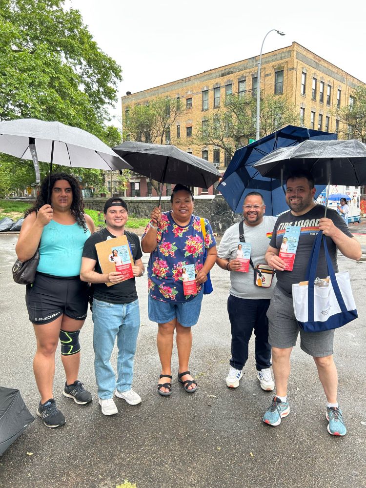 LID members and Assemblymember Marcela Mitaynes getting ready to canvass in Sunset Park for Zohran Mamdani and Alexa Aviles.