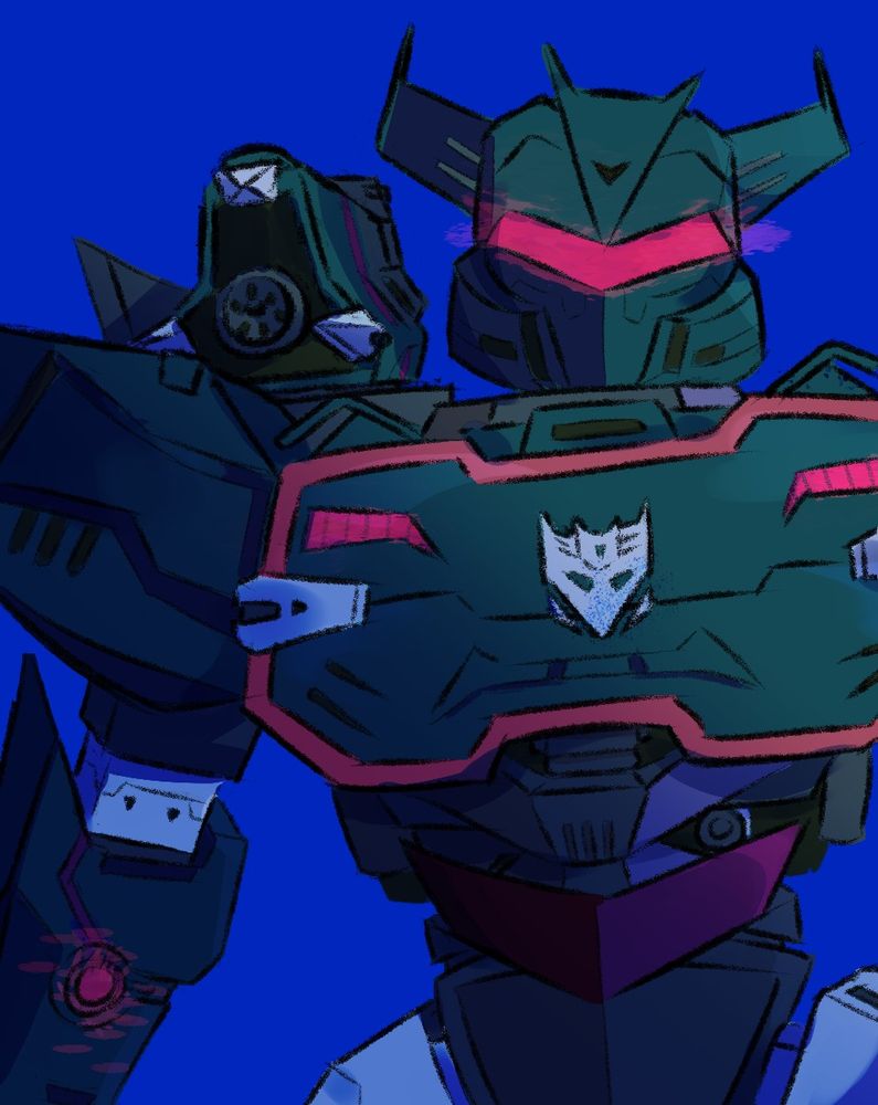 Waist-up drawing of Earthspark Soundwave facing the viewer.