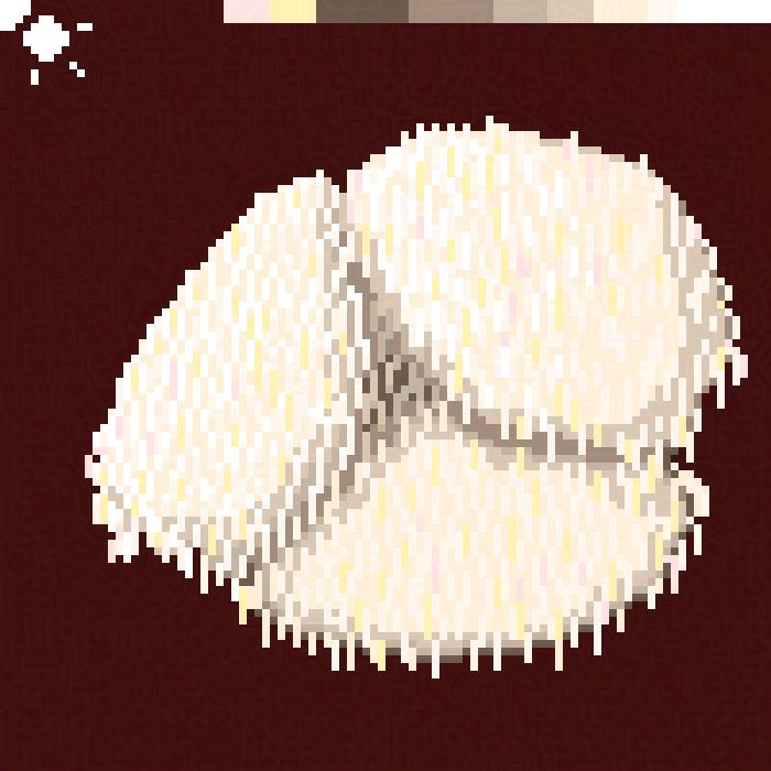 A lions mane mushroom digitally drawn in pixel art style on a red background with extra shading