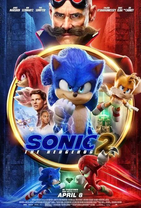 Movie cover for Sonic the Hedgehog 2. Showing Sonic in the center of the screen.
