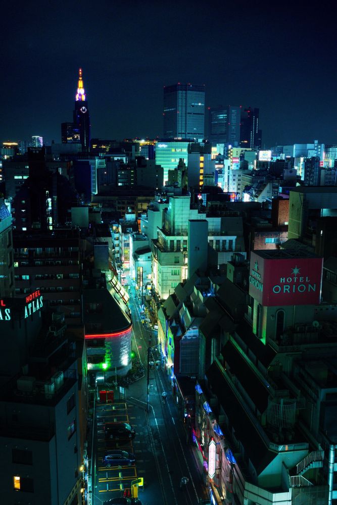 A view of Tokyo at night from above.