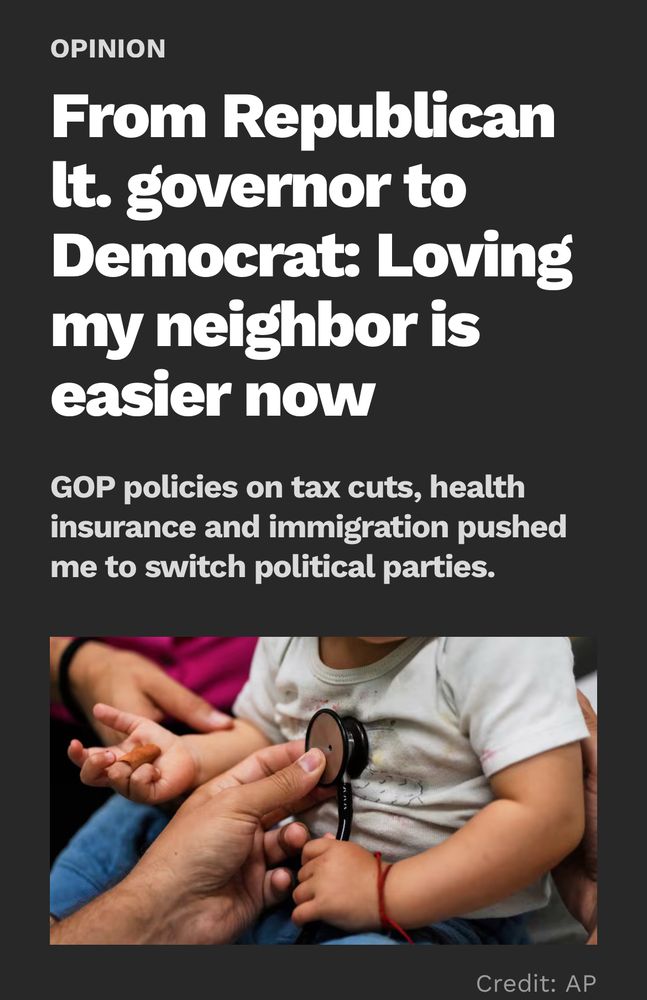 OpEd: From Repulican Lt. Governor to Democrat: Loving my neighbor is easier now. GOP policies on tax cuts, health insurance and immigration pushed me to switch political parties.