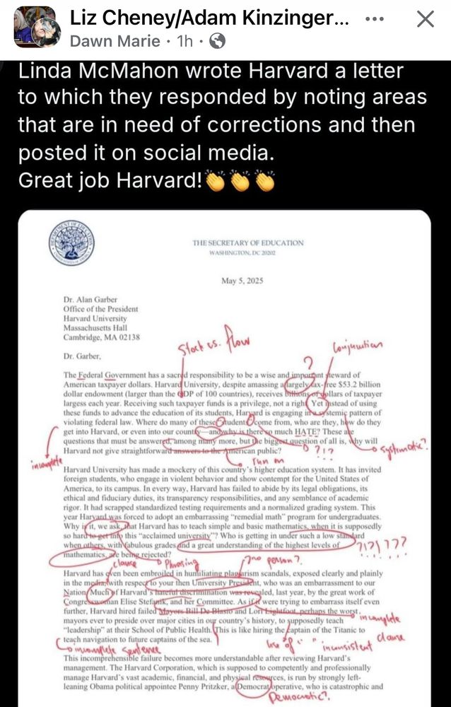 Harvard edits letter sent by the Dept. of Education.