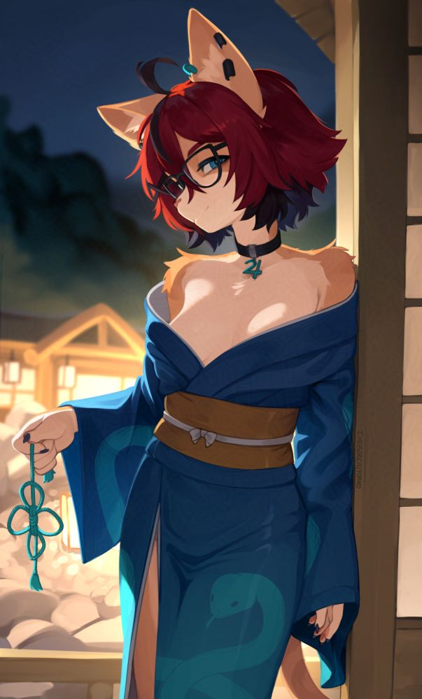 aeiou wearing a snake kimono