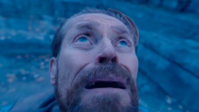 willem dafoe looking up in terror