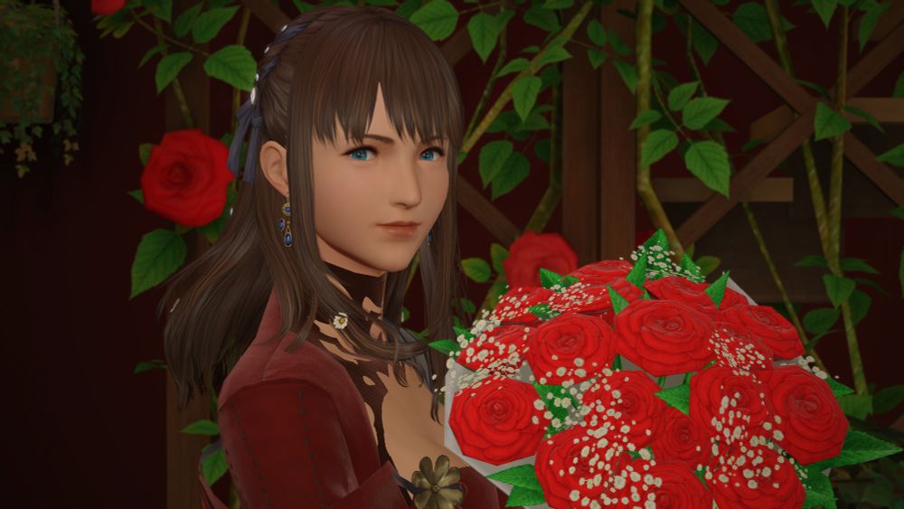 Lilia holding roses for Valentine's Day