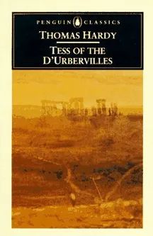 Cover of Thomas Hardy novel Tess of the D'Urbervilles, showing a ghostly sepia toned landscape with Stone Henge monument 