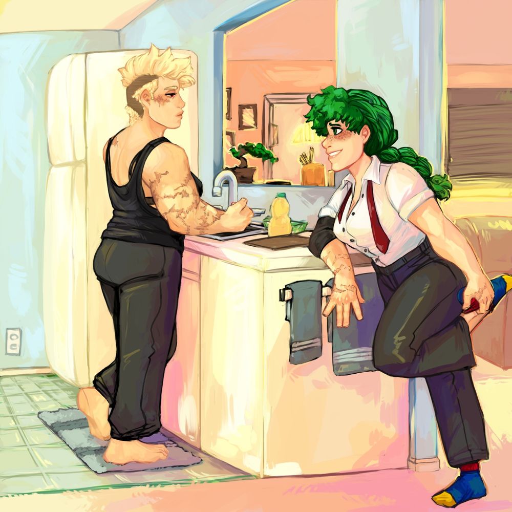 fem!katsuki and fem!izuku in the kitchen after a long day at work