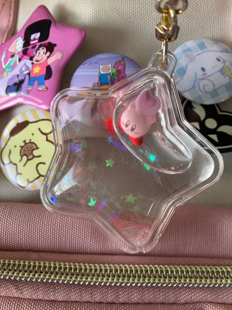kirby keychain with clear liquid