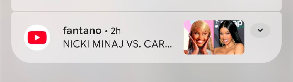 YouTube notification of a new Anthony Fantano video, but the title is cut off in such a way that the title looks like "Nicki Minaj vs. Car"